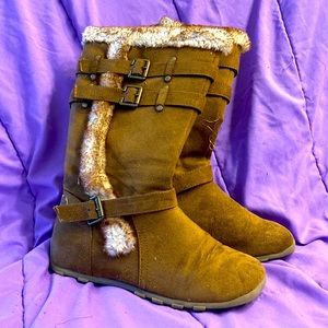 Brown, Size 4 Faux Suede Boots